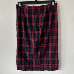 Zara navy and red plaid midi skirt